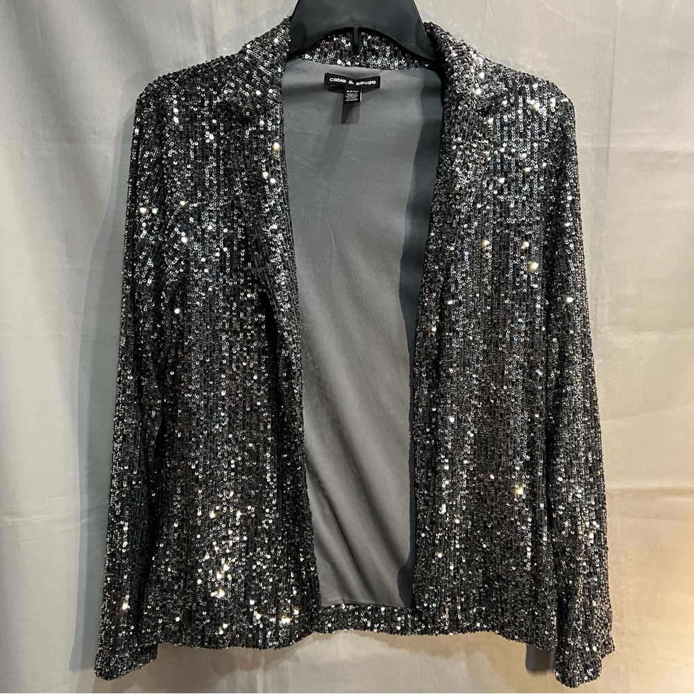 Cable & Gauge Silver Sequined Jacket Blazer Fully Lined Stretch Size Small